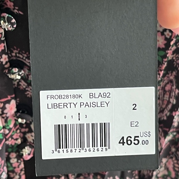 The Kooples NWT BLACK AND PINK PAISLEY PRINT PLEATED LONG DRESS W/ Lace Detail - Picture 6 of 9